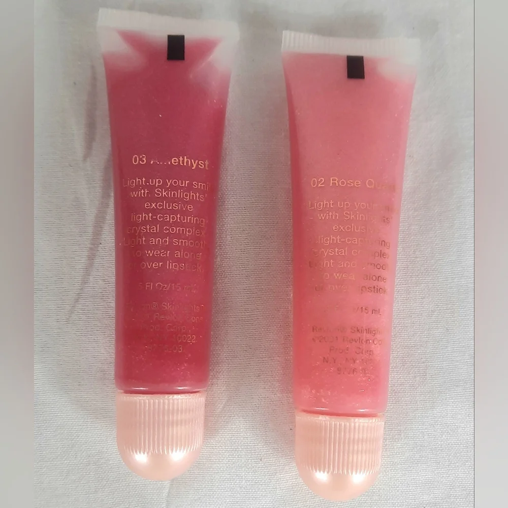 Revlon Skinlights Glosslights Lip Gloss Lot Of 2 Amethyst 03 And Rose Quartz 02